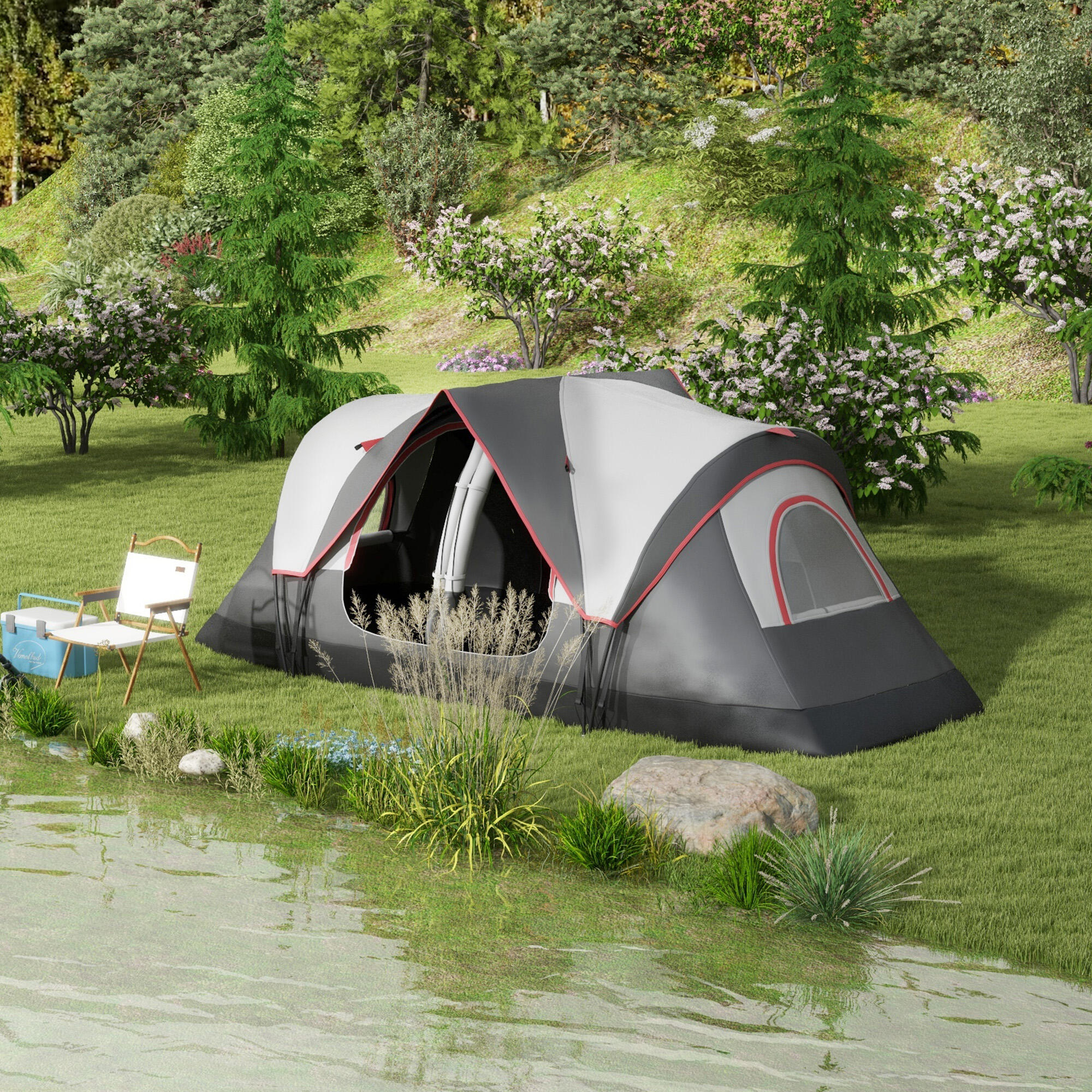 Tenda de campismo familiar 450x215x180 cm cinzento Outsunny 2/7