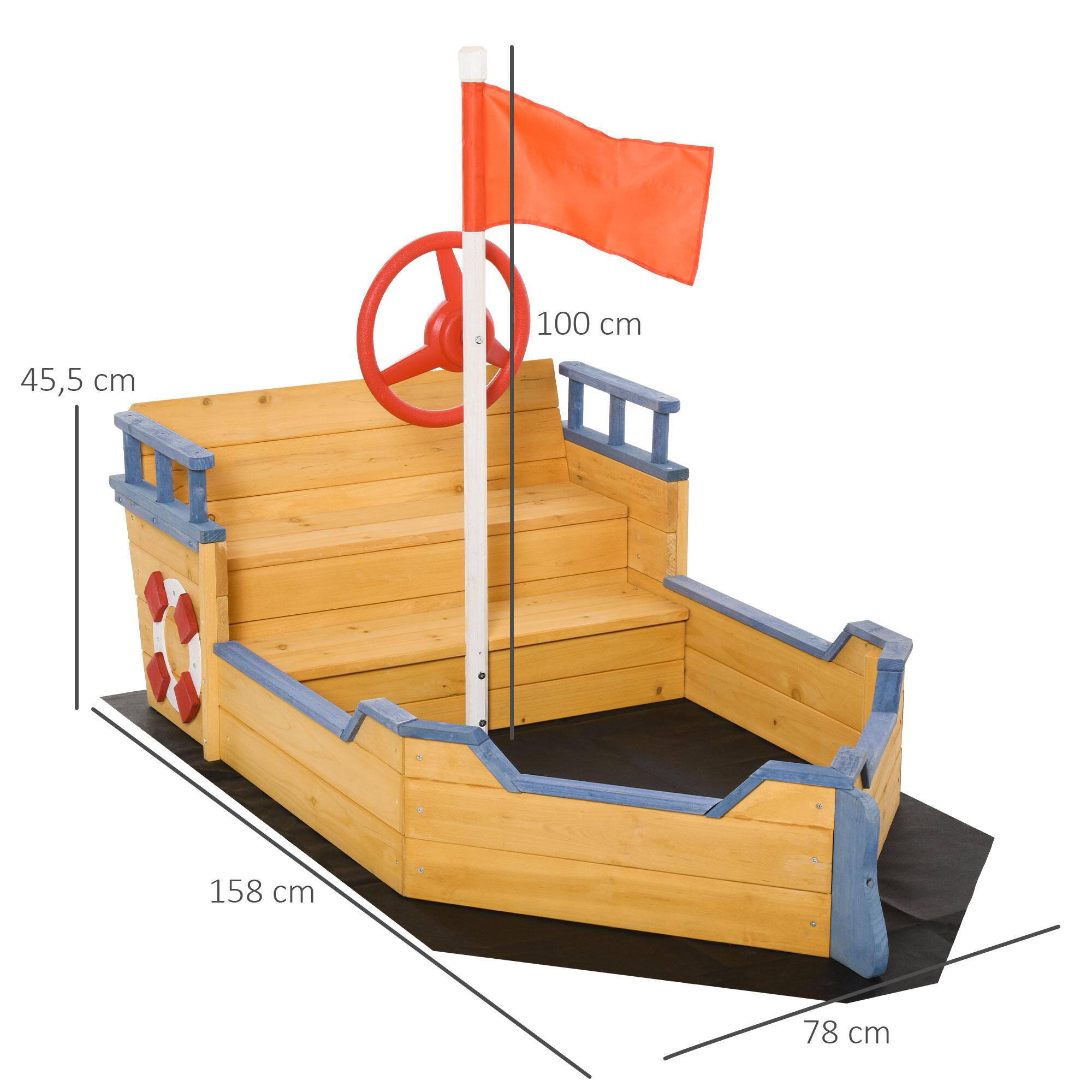 Caixa de Areia Infantil Outsunny 158x78x45.5 cm Cor de madeira natural 3/7