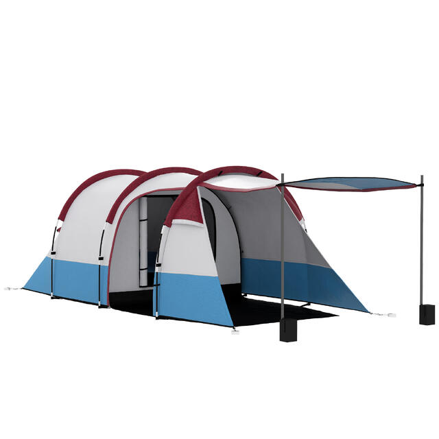 Outsunny Tenda da Campeggio Impermeabile con 2 Aree e 3 Ingressi, 420x200x150 cm