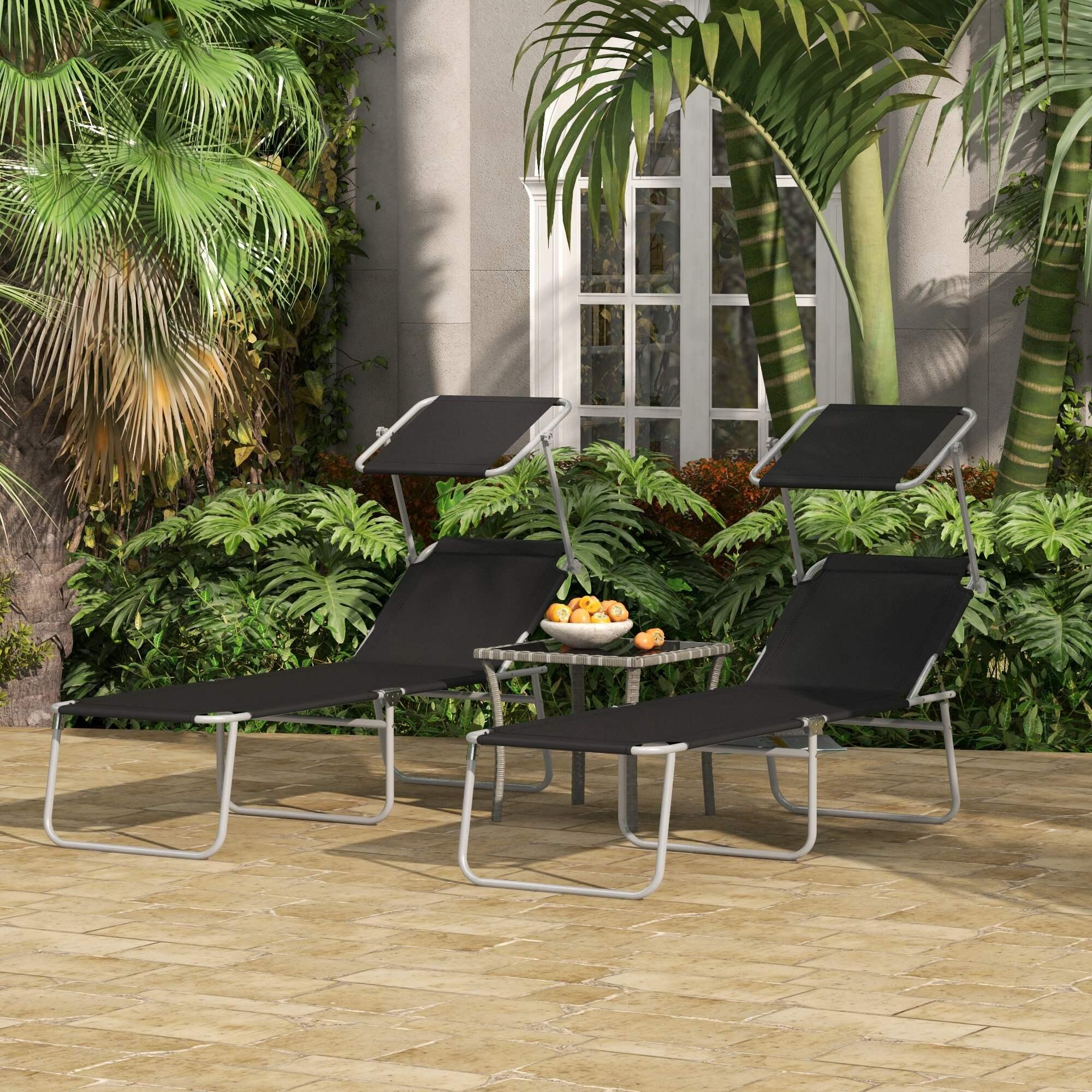 Tumbonas Plegables Outsunny 187x58x36 cm Negro 2/7