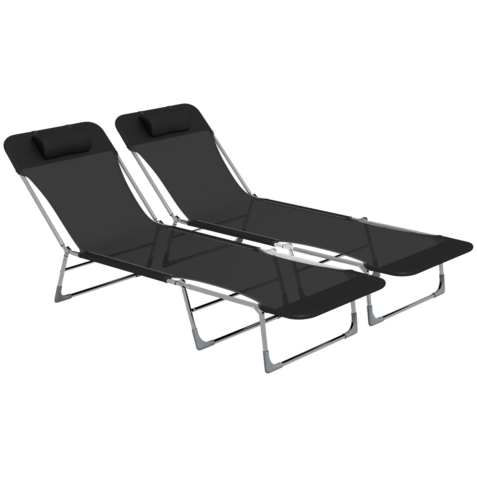 Conjunto de 2 espreguiçadeiras 182x56x24,5 cm preto outsunny