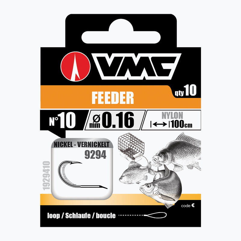 VMC Feeder NI leader, boucle, hameçon barbelé + ligne, 10 pcs.