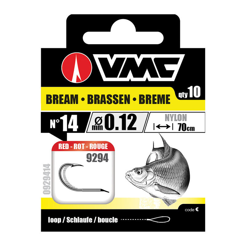 VMC Bas de ligne brème, boucle, hameçon barbelé + ligne, 10 pcs.