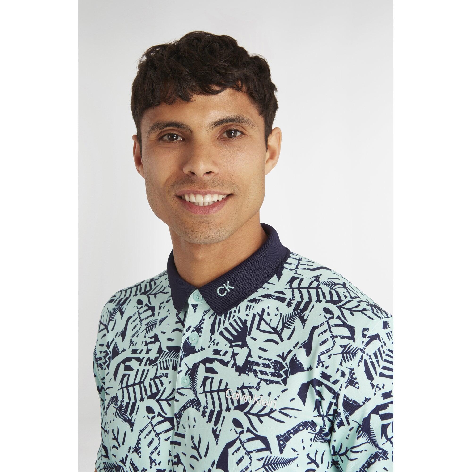 Calvin Klein Abstract Print Polo - Aqua/Evening Blue 3/4
