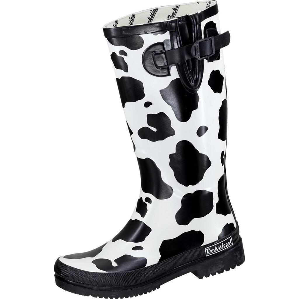 BOCKSTIEGEL rain boots Cow rain boots, black/white