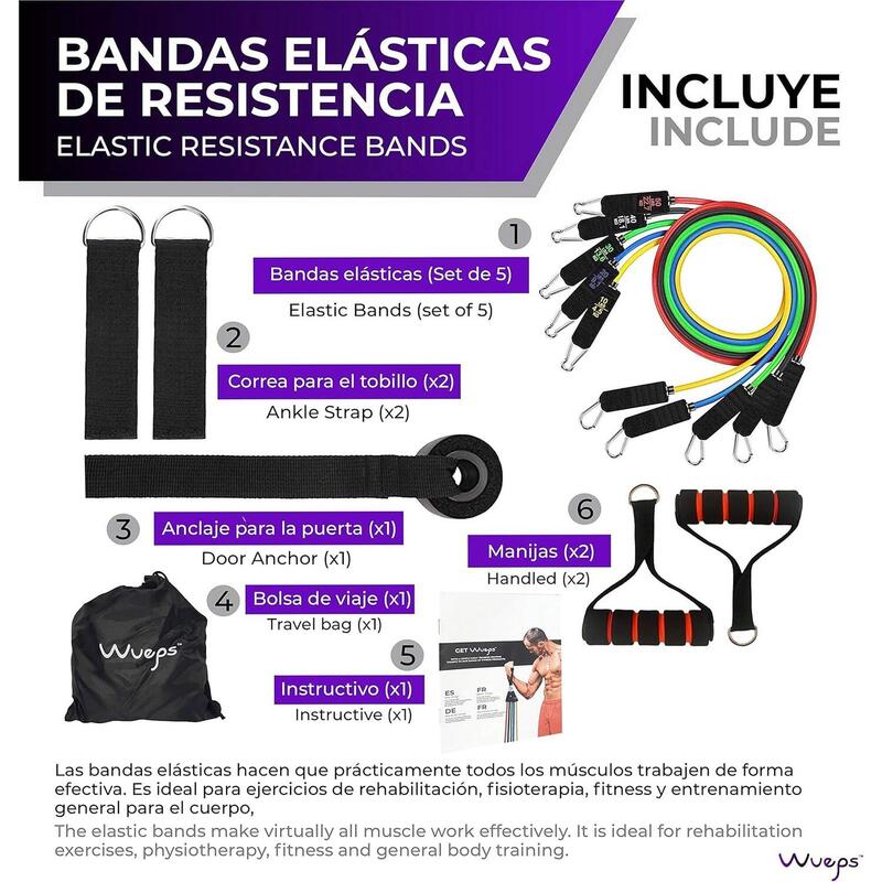 Kit Bandas elásticas de resistencia - Incluye accesorios y bolsa de transporte