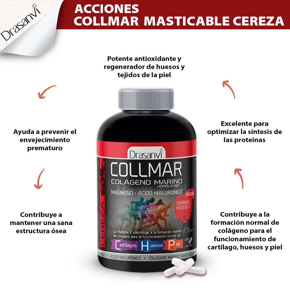 Collmar - Colágeno Marino Hidrolizado - 180Comprimido Masticable - Sabor Cereza 5/6