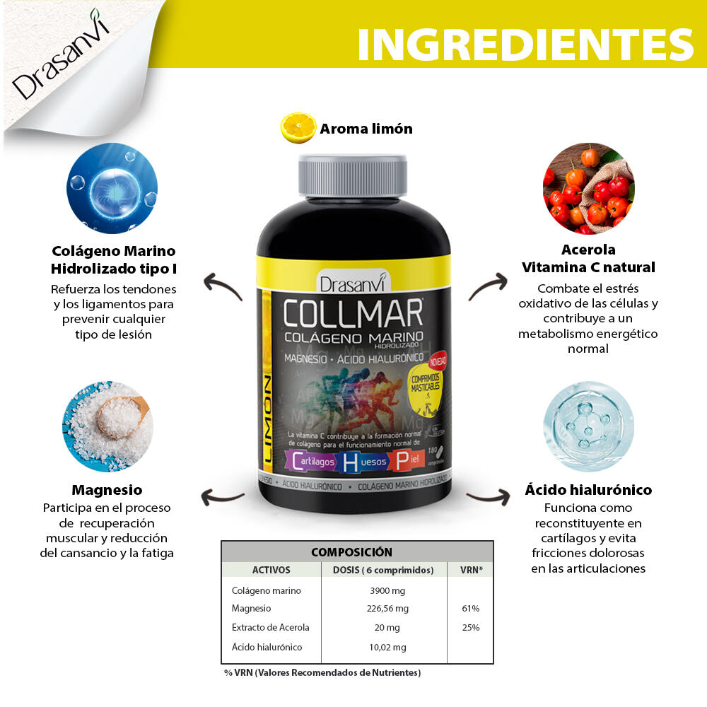 Collmar - Colágeno Marino Hidrolizado - 180Comprimidos Masticables - Sabor Limón 6/6