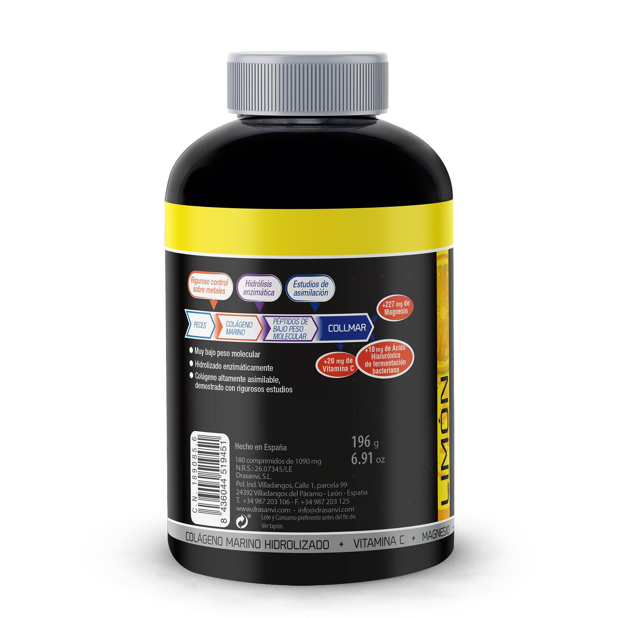 Collmar - Colágeno Marino Hidrolizado - 180Comprimidos Masticables - Sabor Limón 3/6