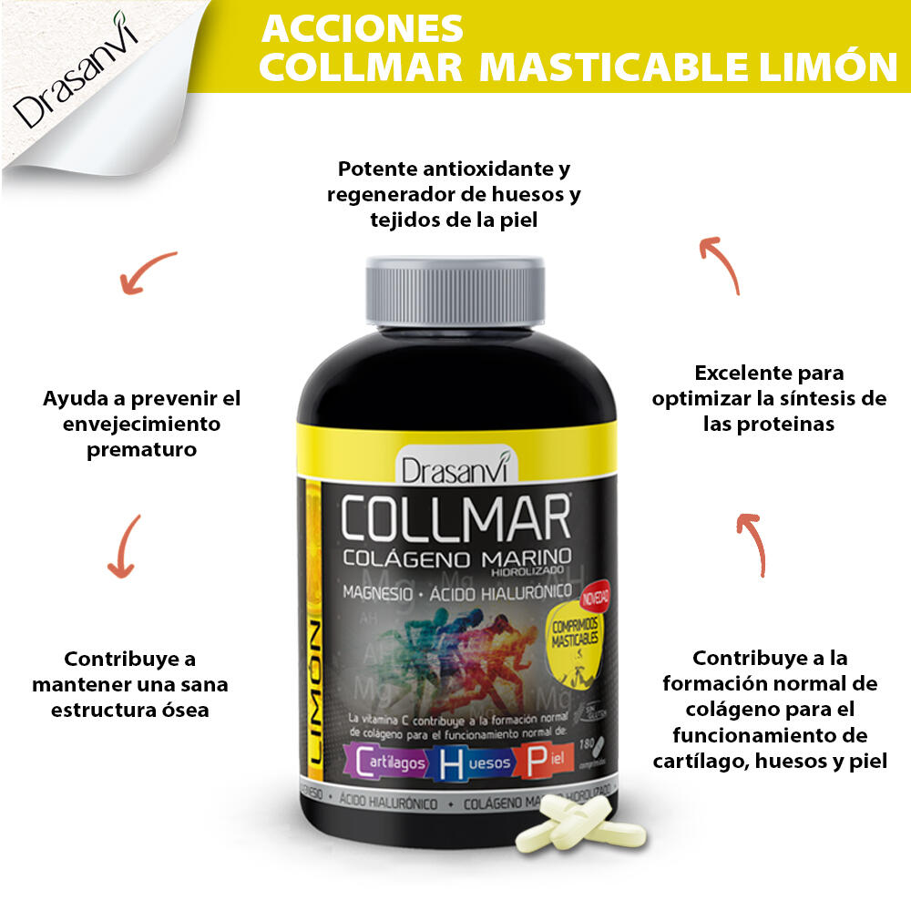 Collmar - Colágeno Marino Hidrolizado - 180Comprimidos Masticables - Sabor Limón 5/6