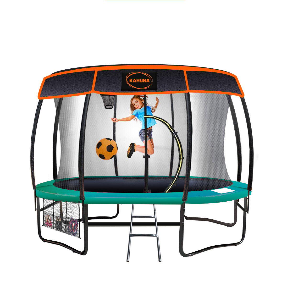 Kahuna Trampoline with Basketball Set and Roof