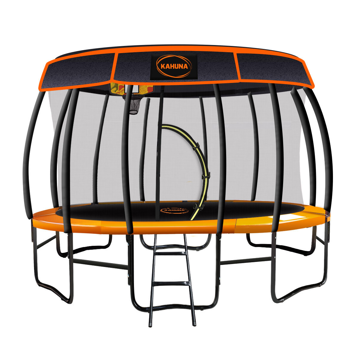 Kahuna Trampoline with Basketball Set and Roof
