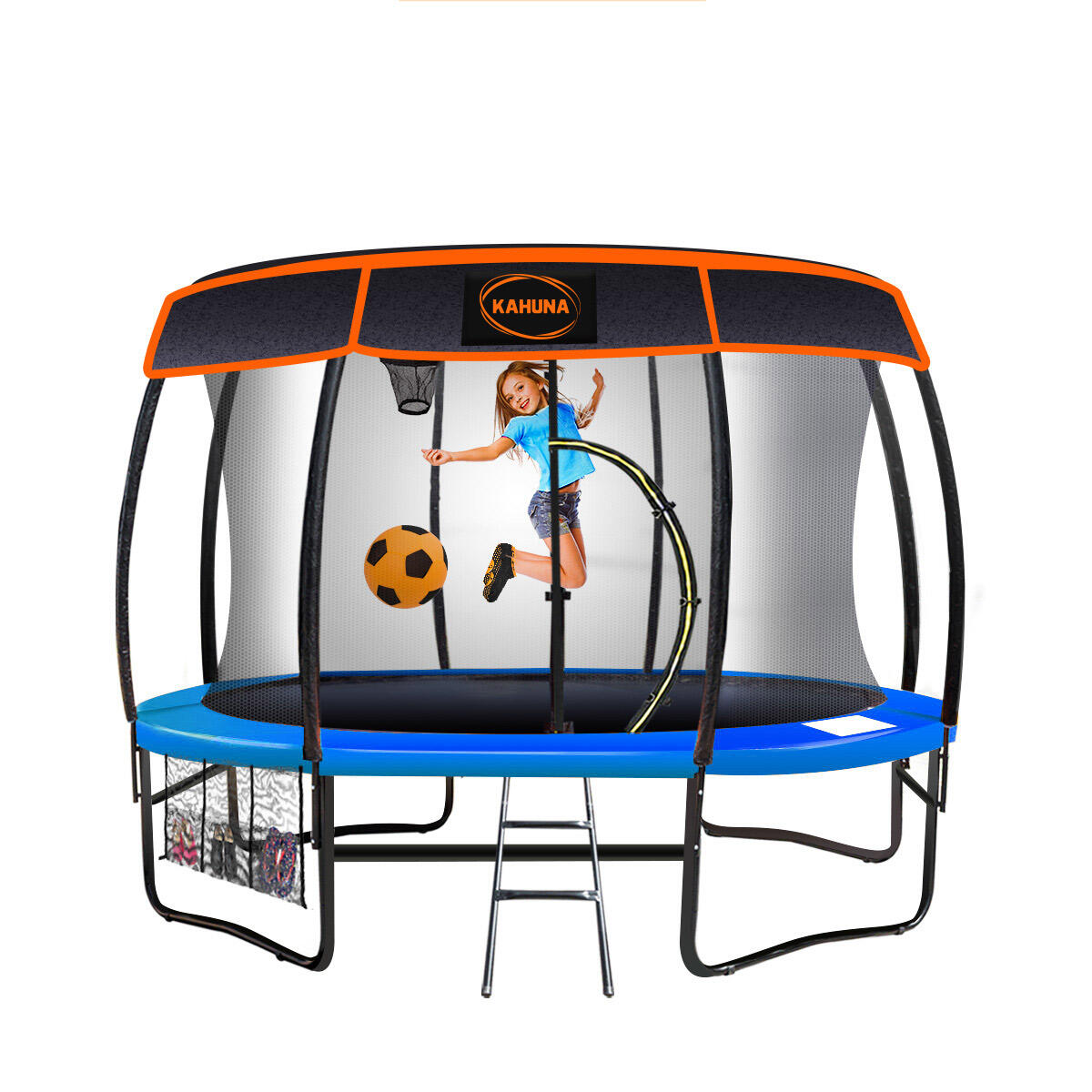Kahuna Trampoline with Basketball Set and Roof
