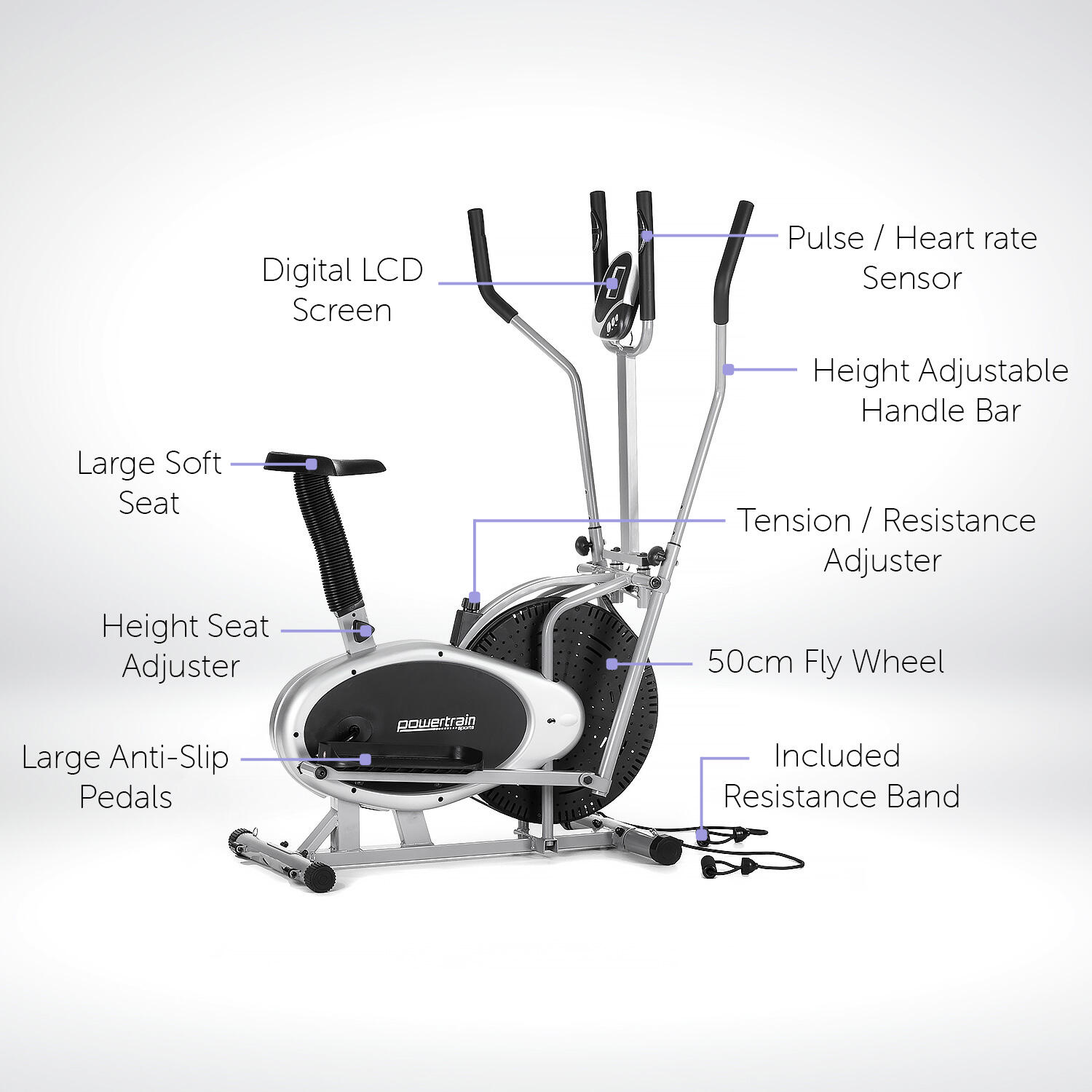 Powertrain 3-in-1 Elliptical Cross Trainer Exercise Bike with - Main Image