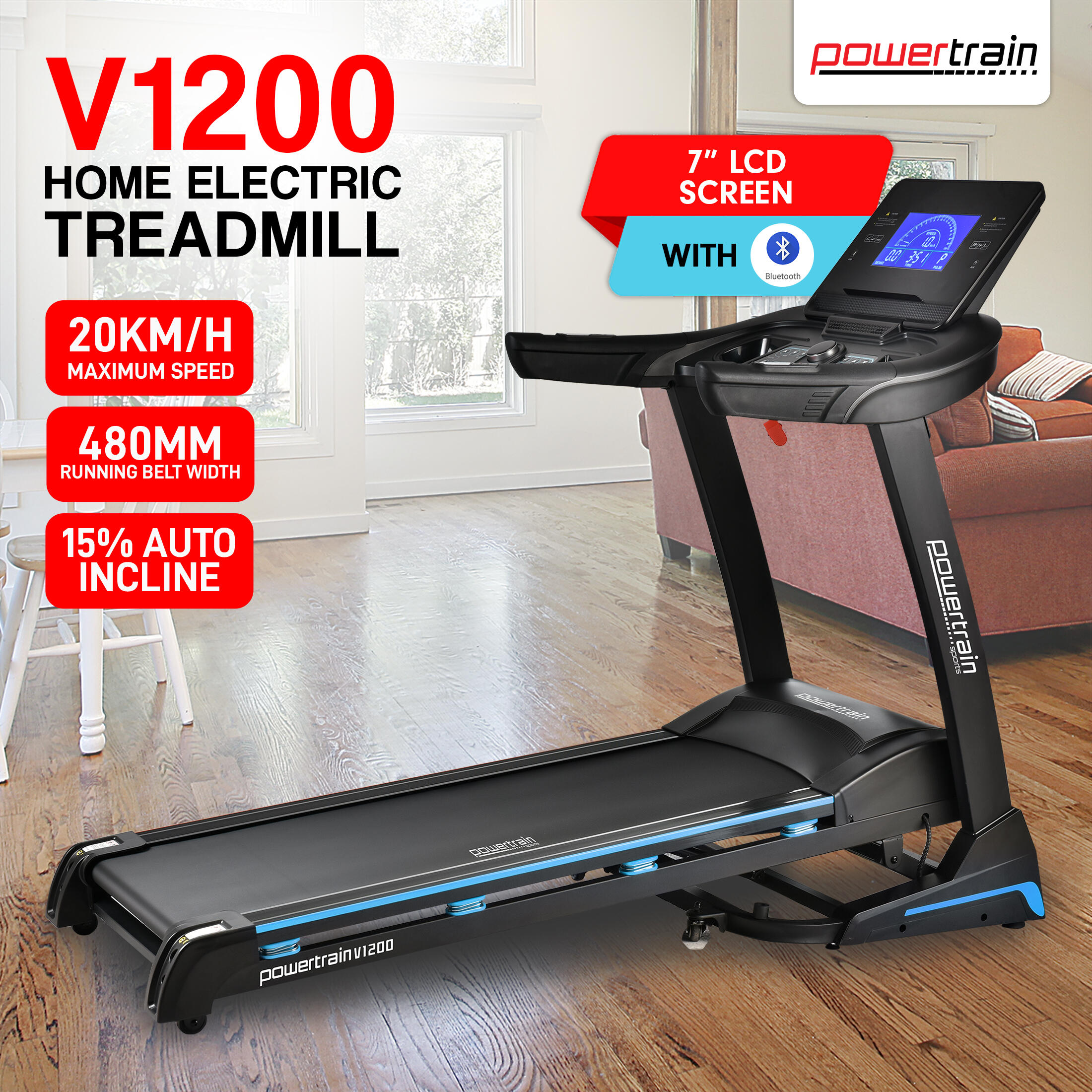 Powertrain V1200 Treadmill with Shock Absorbing System