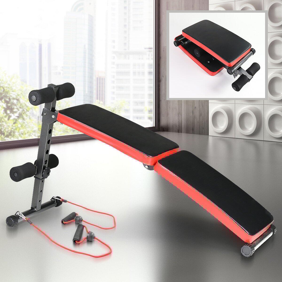 Crane sit up bench with exercise bands shop