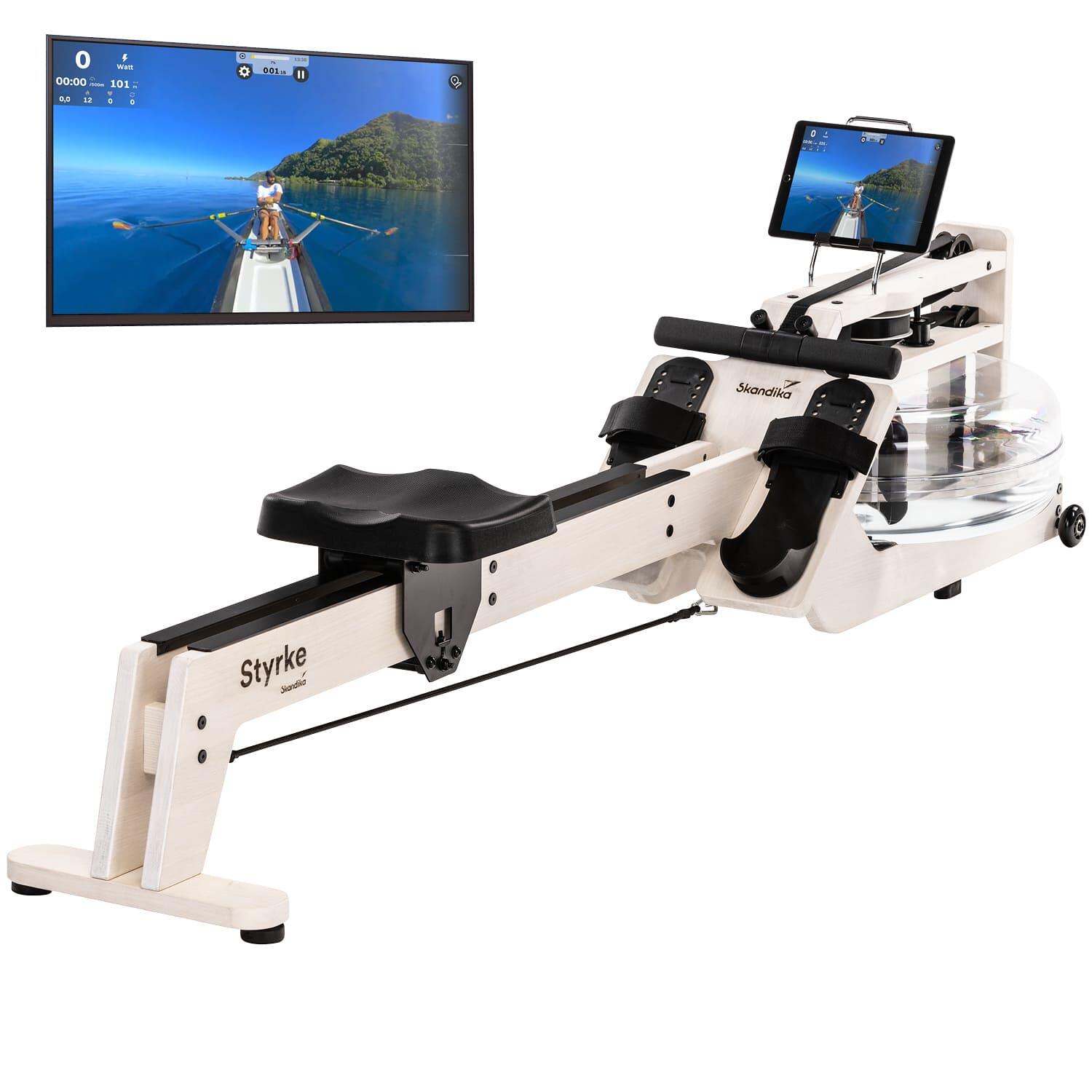 Skandika - Rameur À Eau - Styrke Premium - Bois De Frêne- Bluetooth - 211x54x68cm - Rameur - Blanc - Taille Unique - Decathlon