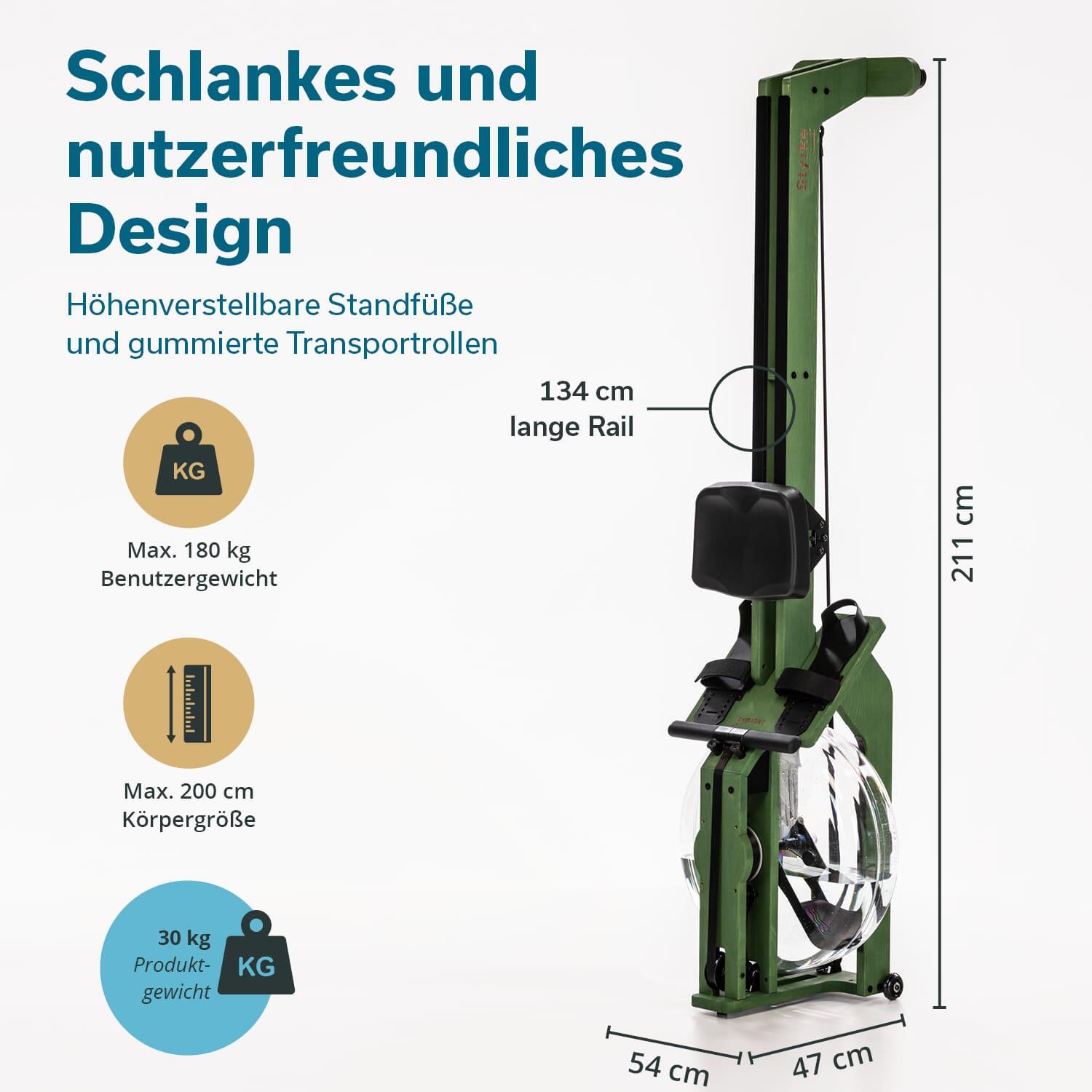 Water roeimachine - Styrke Premium Essenhout - Bluetooth - 211x54x68cm 7/7