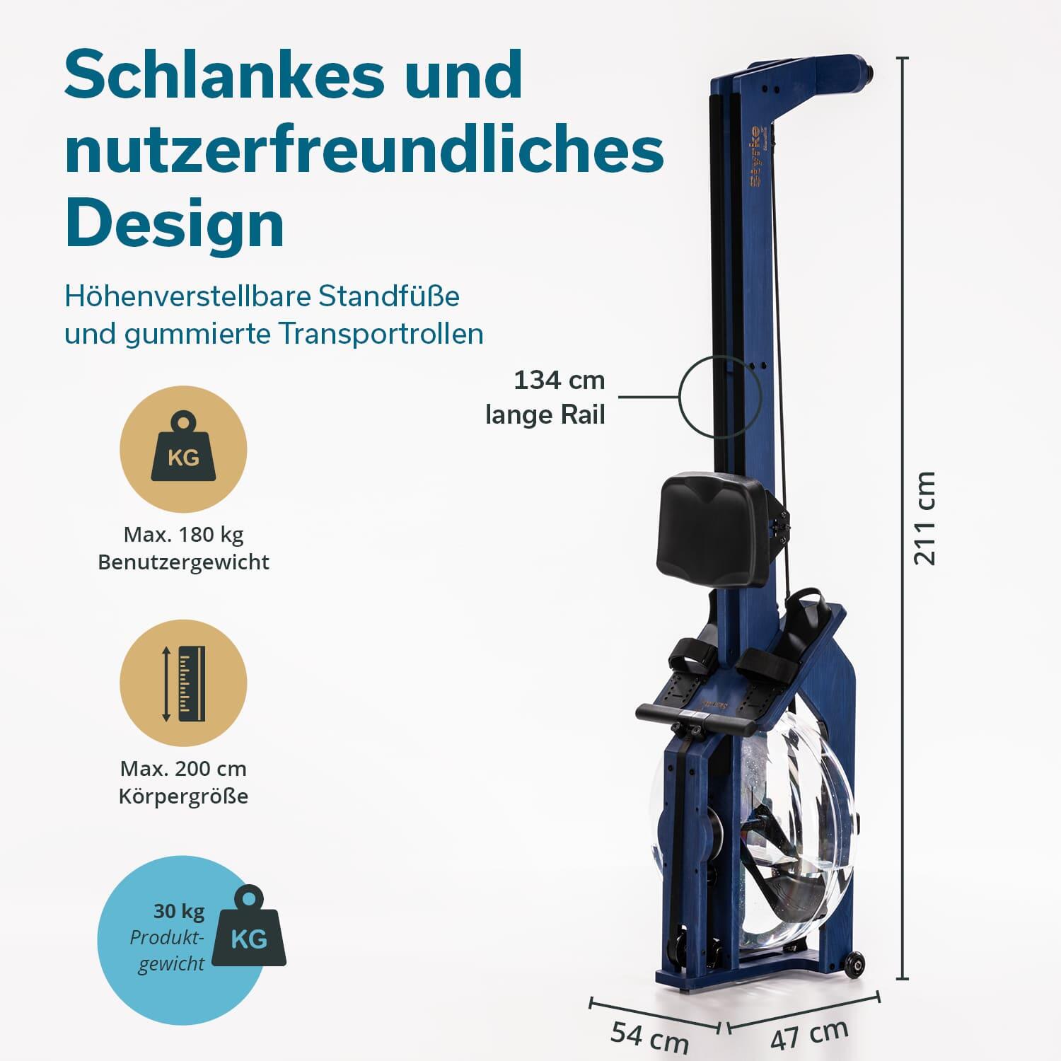 Water roeimachine - Styrke Premium Essenhout - Bluetooth - 211x54x68cm 7/7