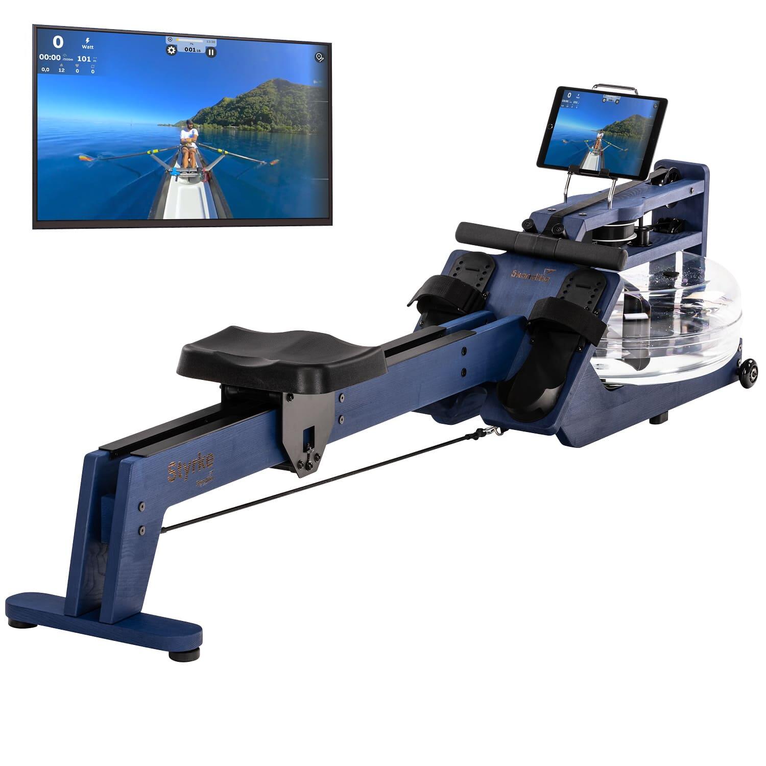 Skandika - Rameur À Eau - Styrke Premium - Bois De Frêne- Bluetooth - 211x54x68cm - Rameur - Bleu - Taille Unique - Decathlon