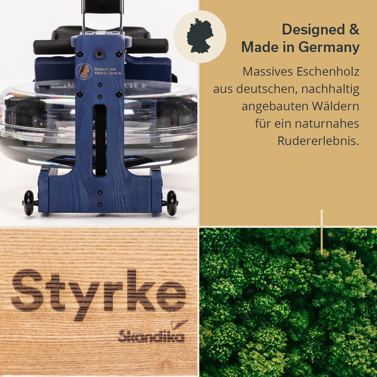 Water roeimachine - Styrke Premium Essenhout - Bluetooth - 211x54x68cm 2/7