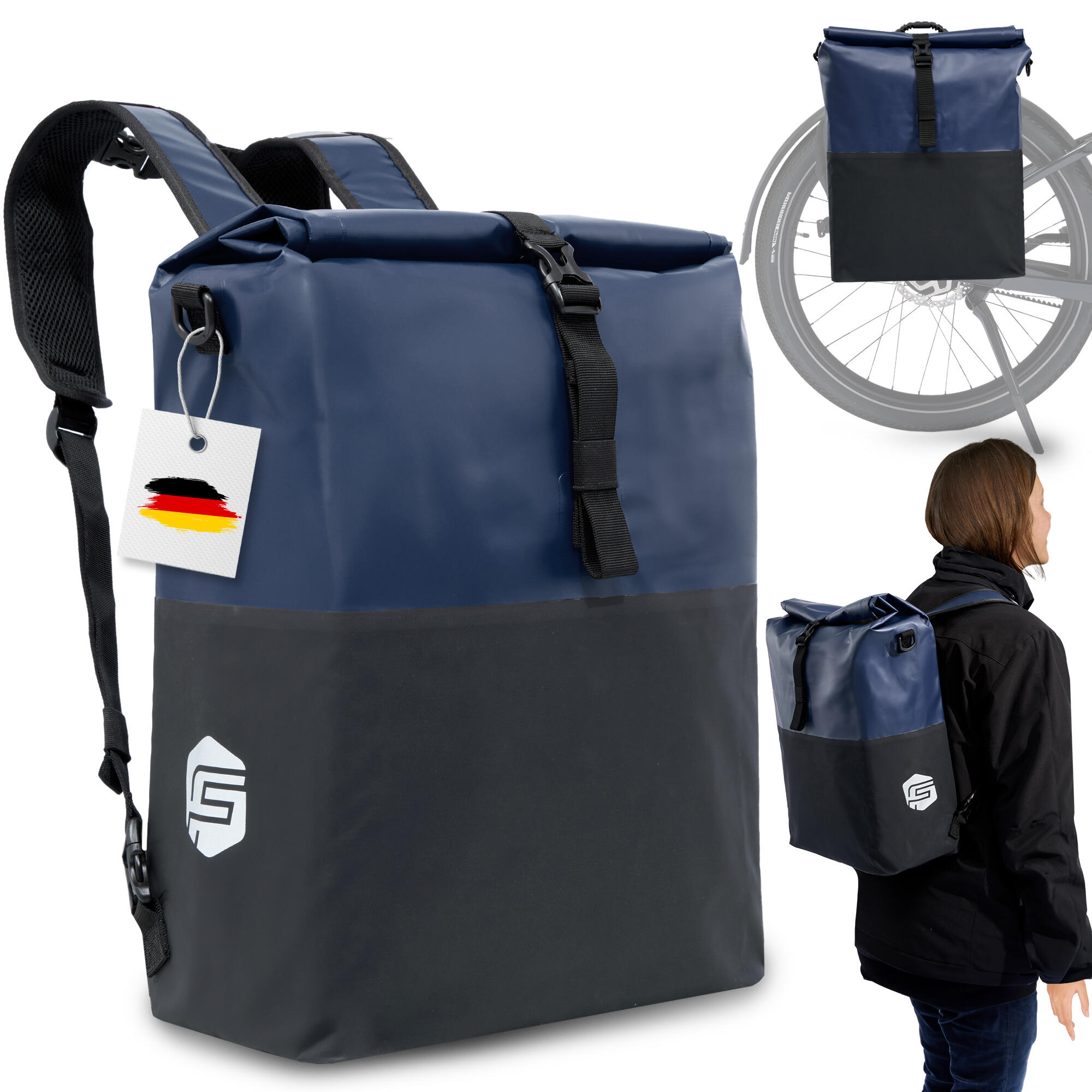 FORRIDER Fahrradtasche 3in1 27L - Wasserdichte Gepäckträgertasche & Rucksack