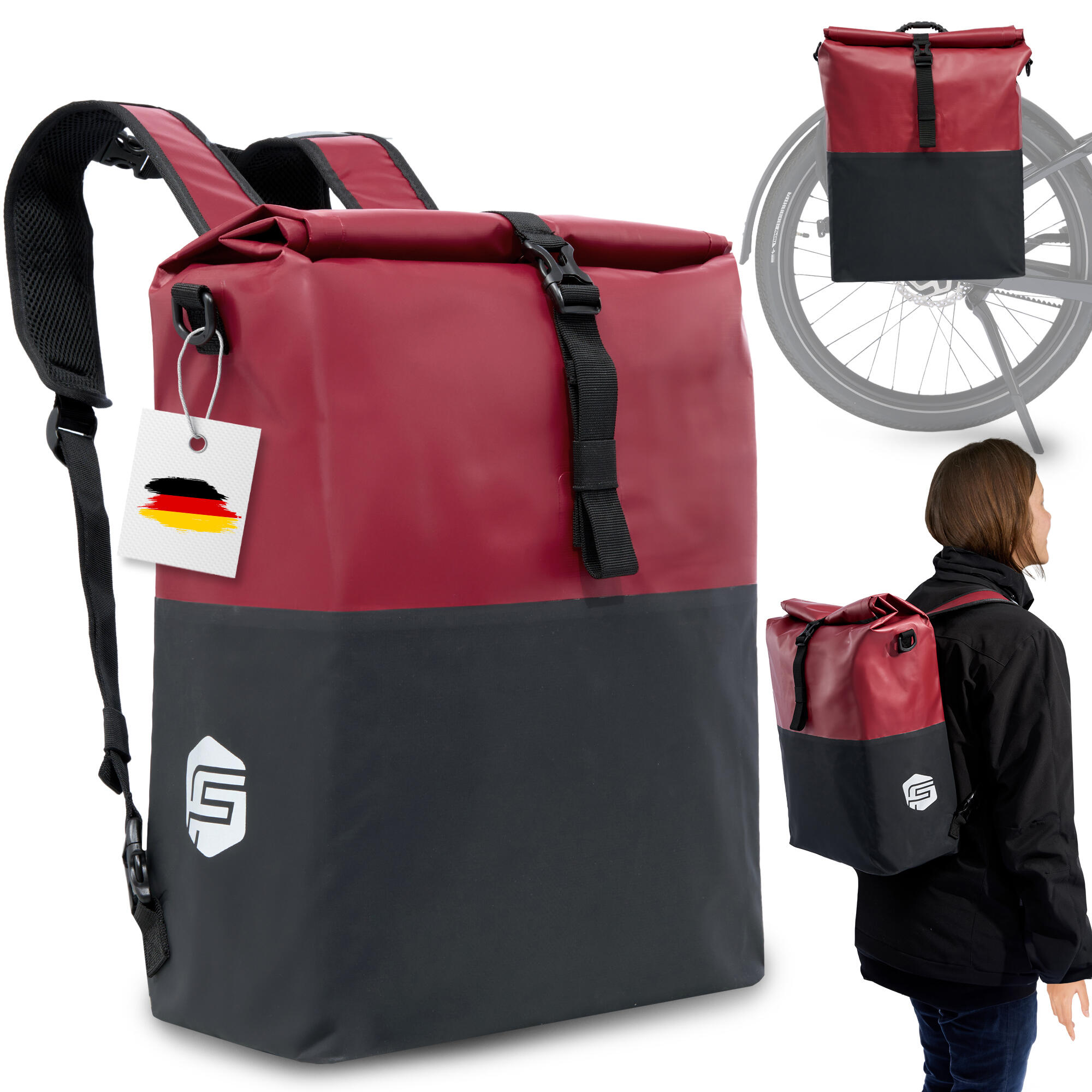 FORRIDER Fahrradtasche 3in1 27L - Wasserdichte Gepäckträgertasche & Rucksack