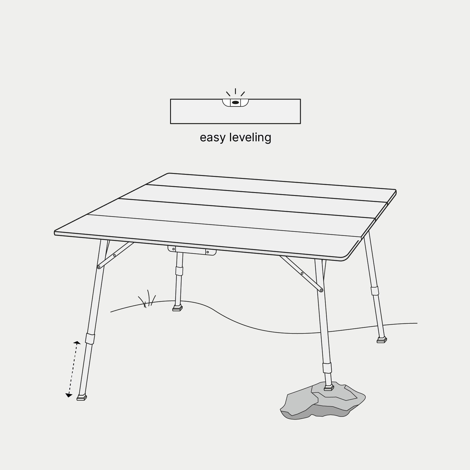 Quick Kimmy L 110x110 cm Campingtisch faltbar Bambus 4-6 Pers. höhenverstellbar 5/8