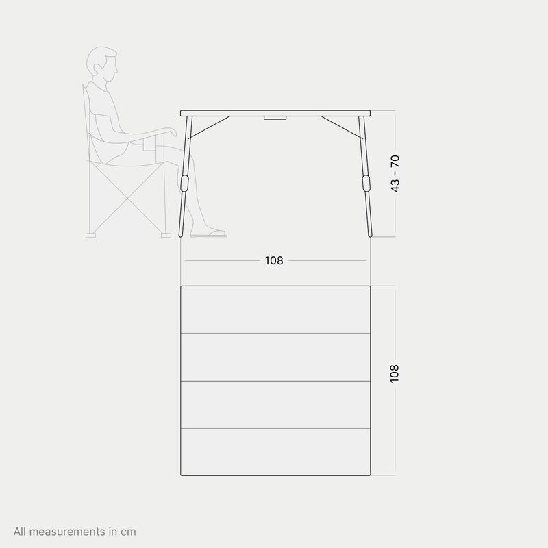 Table De Camping Qeedo Quick Kimmy - Plateau Bambou 70x70cm - Hauteur Réglable 48-70cm - Pliable Et Portable