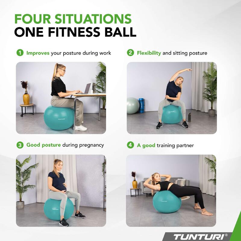 Tunturi Gym Ball - Balle de fitness indéchirable ABS 75 cm turquoise
