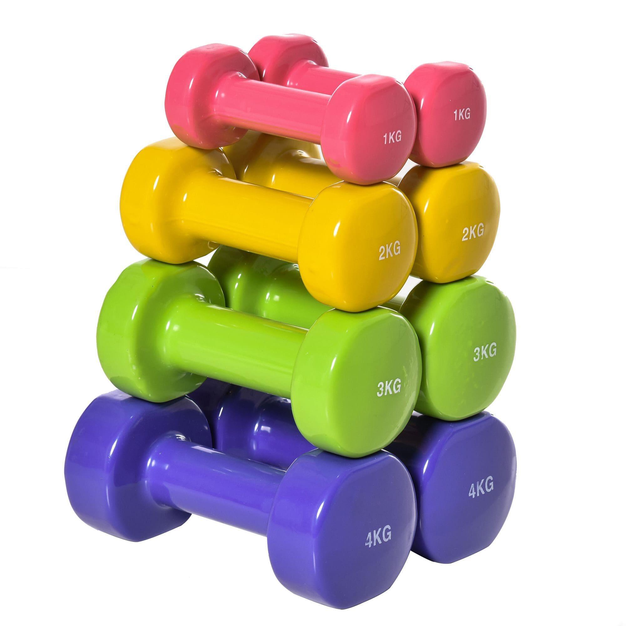 HOMCOM Juego de Mancuernas HOMCOM Ø9x19.5 cm Morado, Verde, Amarillo, Rosado