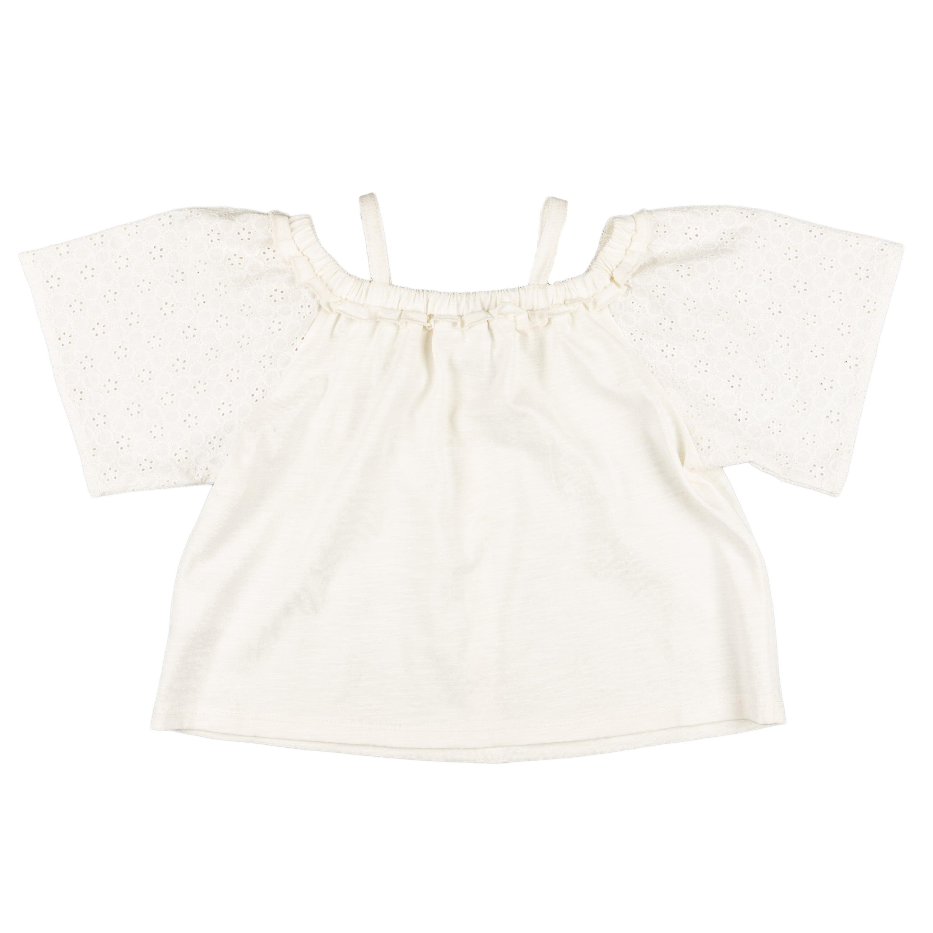Camiseta de niña crudo mangas en bordado inglés 2/5