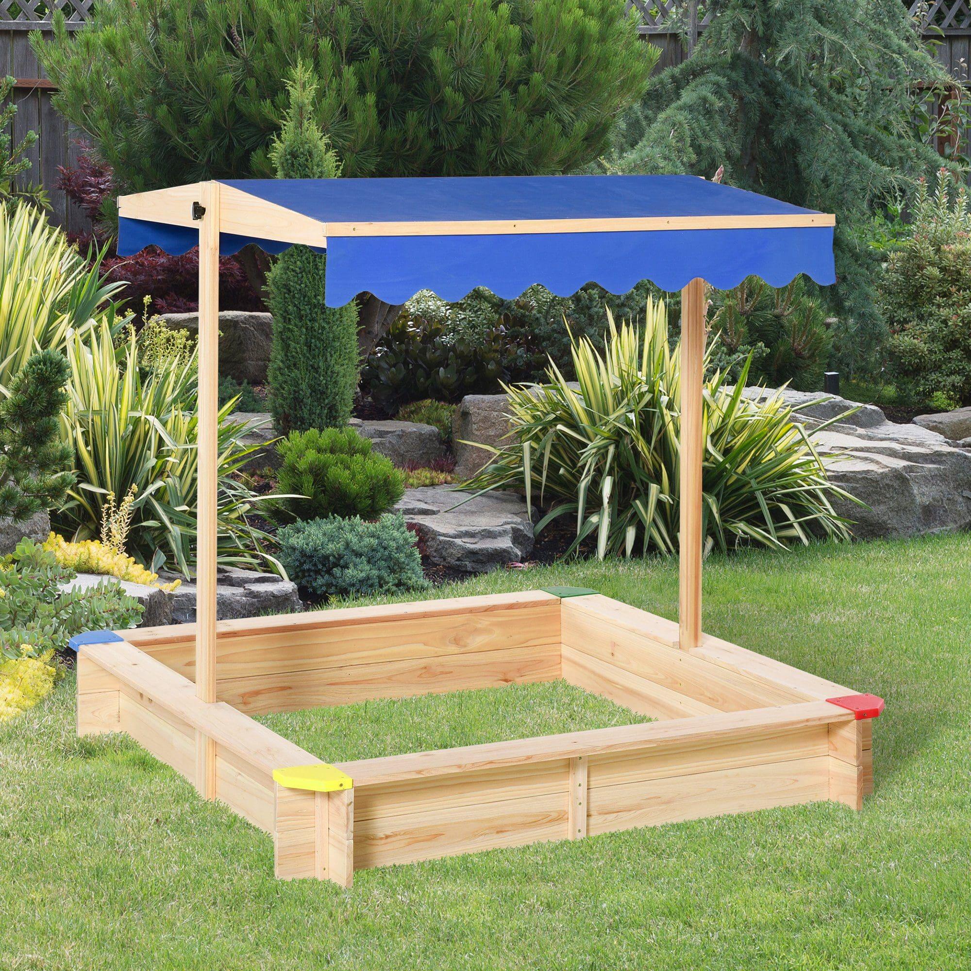 OUTSUNNY Caixa de areia de madeira com  telhado Toldo ajustável Espaçoso 120x120x120 cm