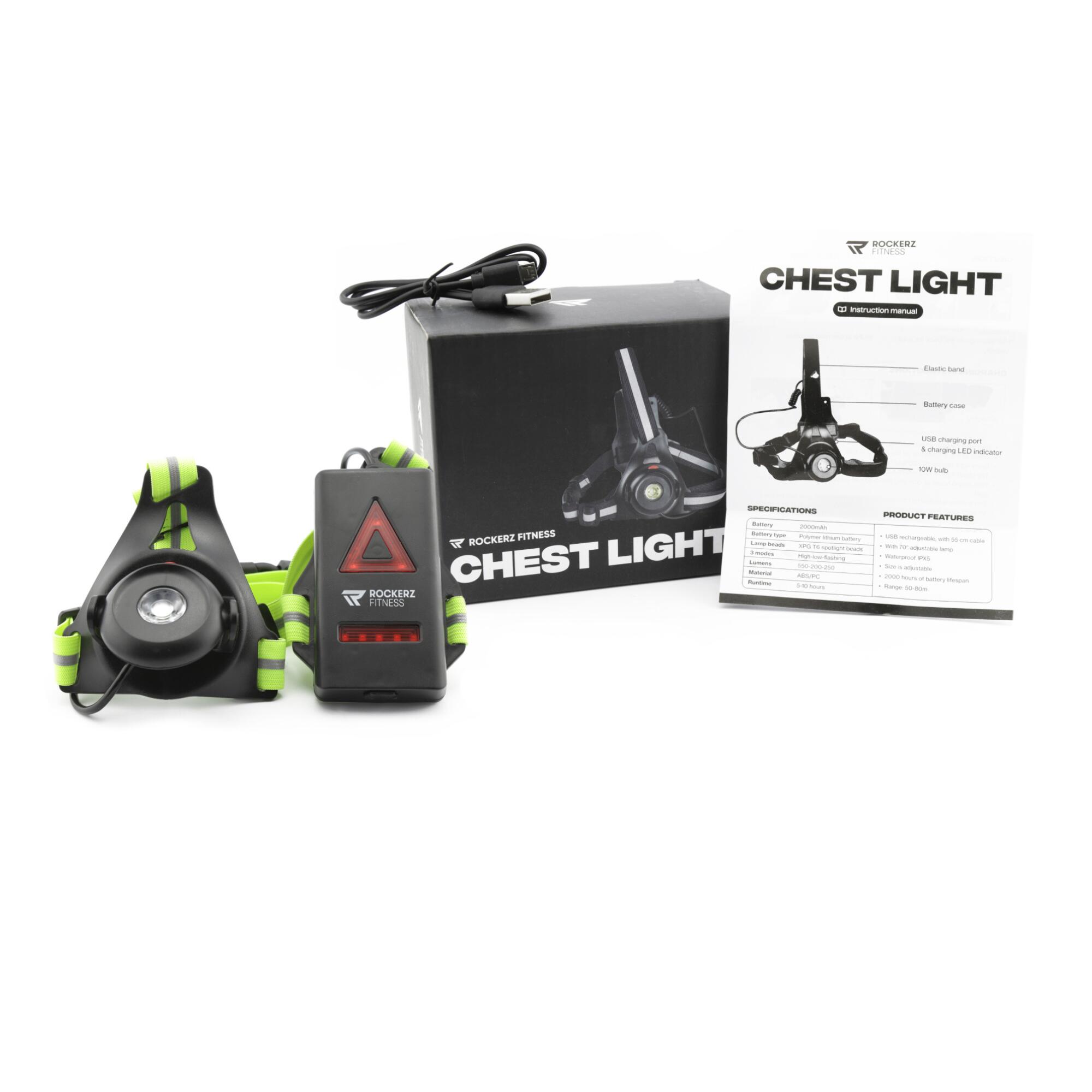 Lampe frontale de poitrine LED – Éclairage de course – Vert – Réglable 7/7