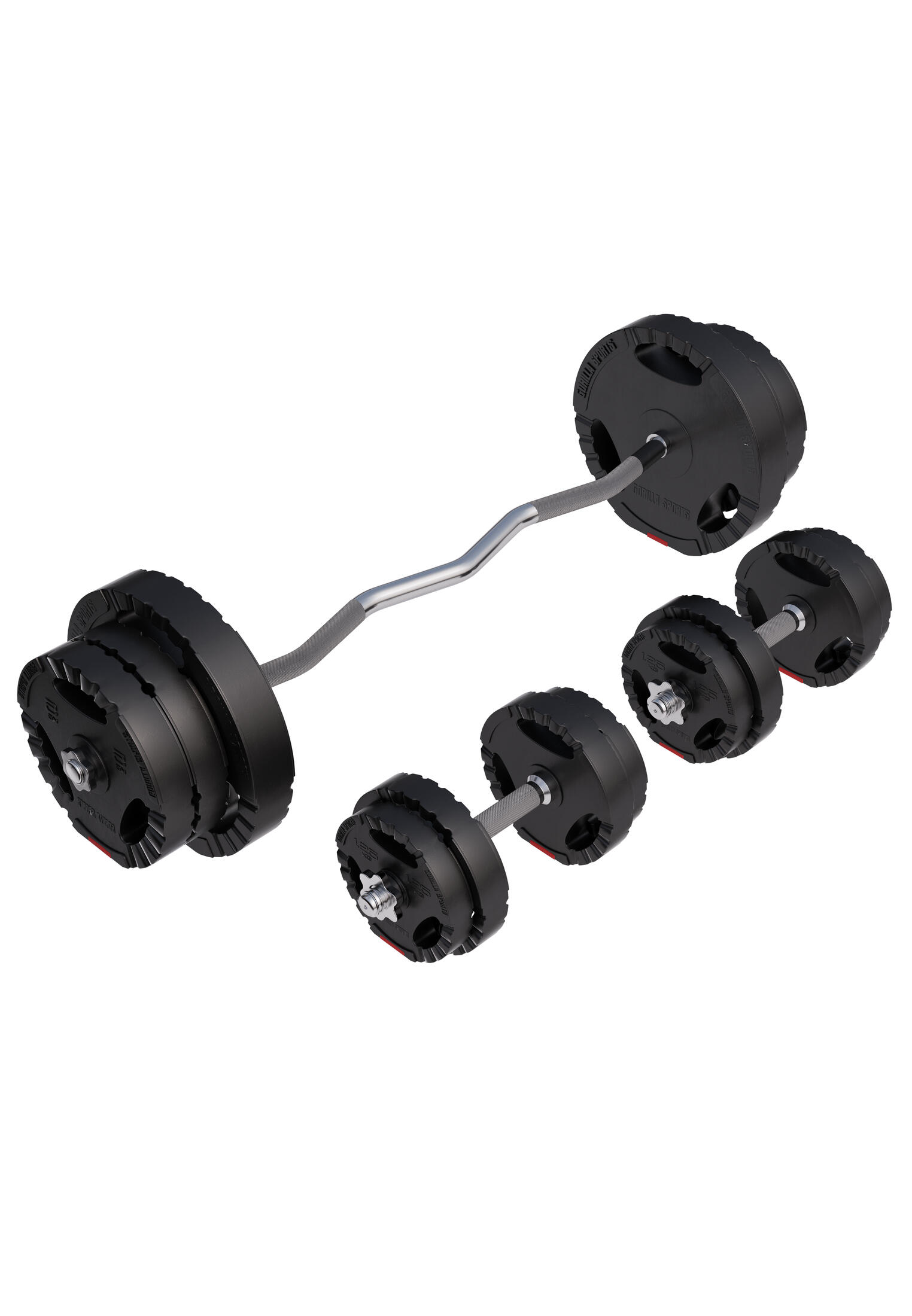 GORILLA SPORTS Gorilla Sports EZ curl Halterset 70 kg - Gripper Kunststof - Stang met gewichten