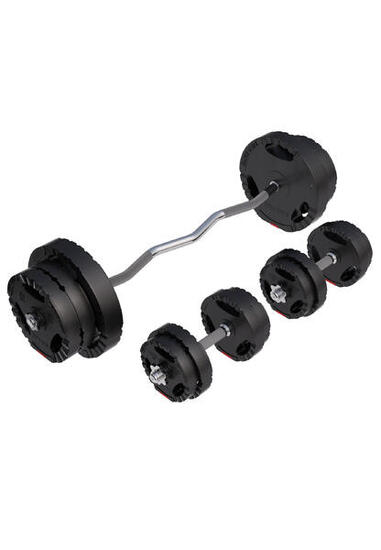 SET D'HALTÈRES DE 68KG PLASTIQUE GRIP + BARRE CURL 120CM | MUSCULATION