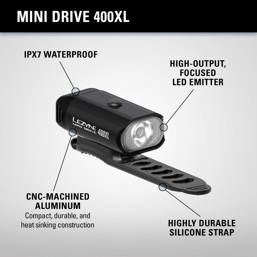 Lezyne Mini Drive 400XL Front Light-Black (400 Lumens)
