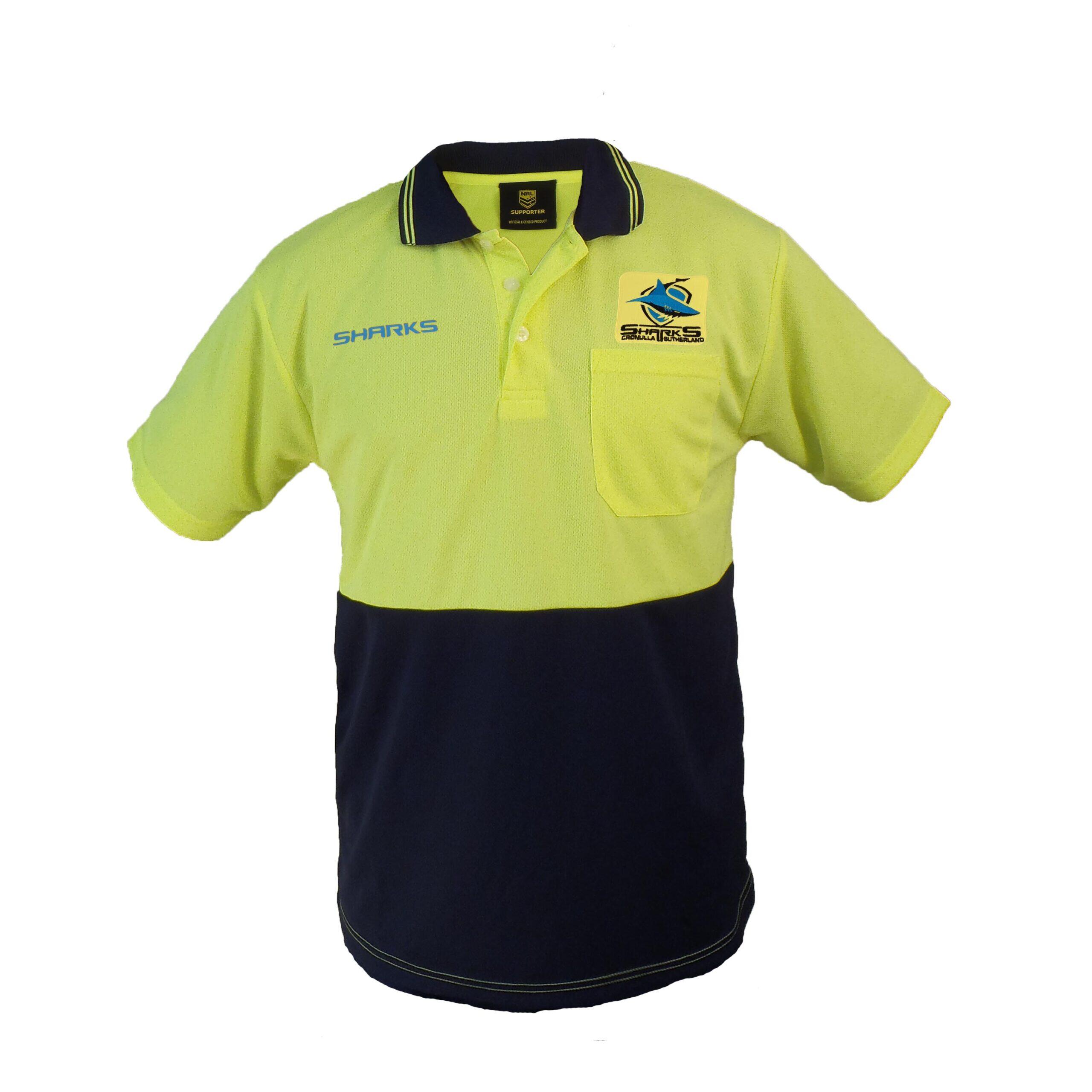 Cronulla Sharks NRL Short Sleeve Polo Work Shirt Yellow