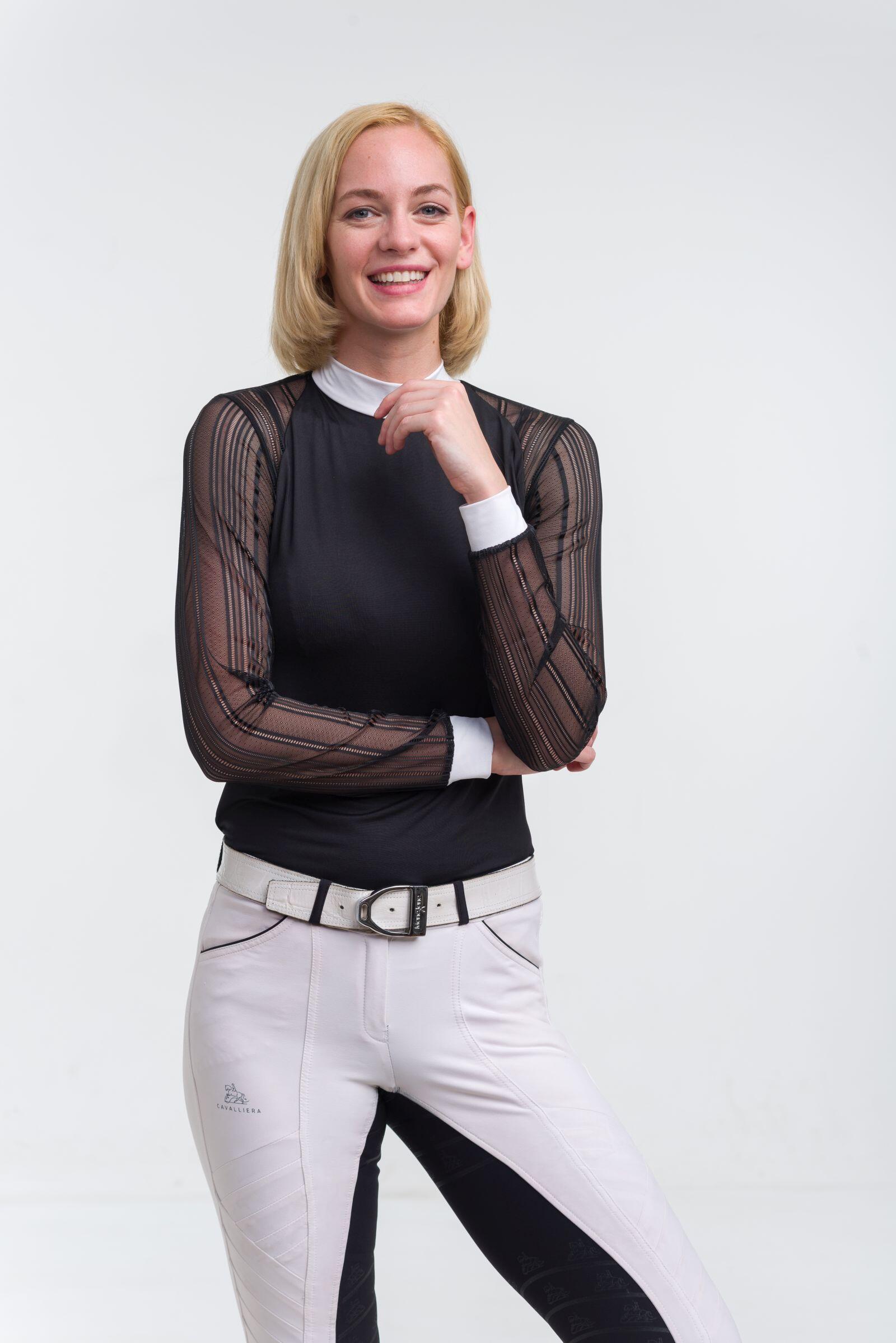 CAVALLIERA Polo da concorso CONTESSA maniche lunghe verde 36/XS in tessuto tecnico