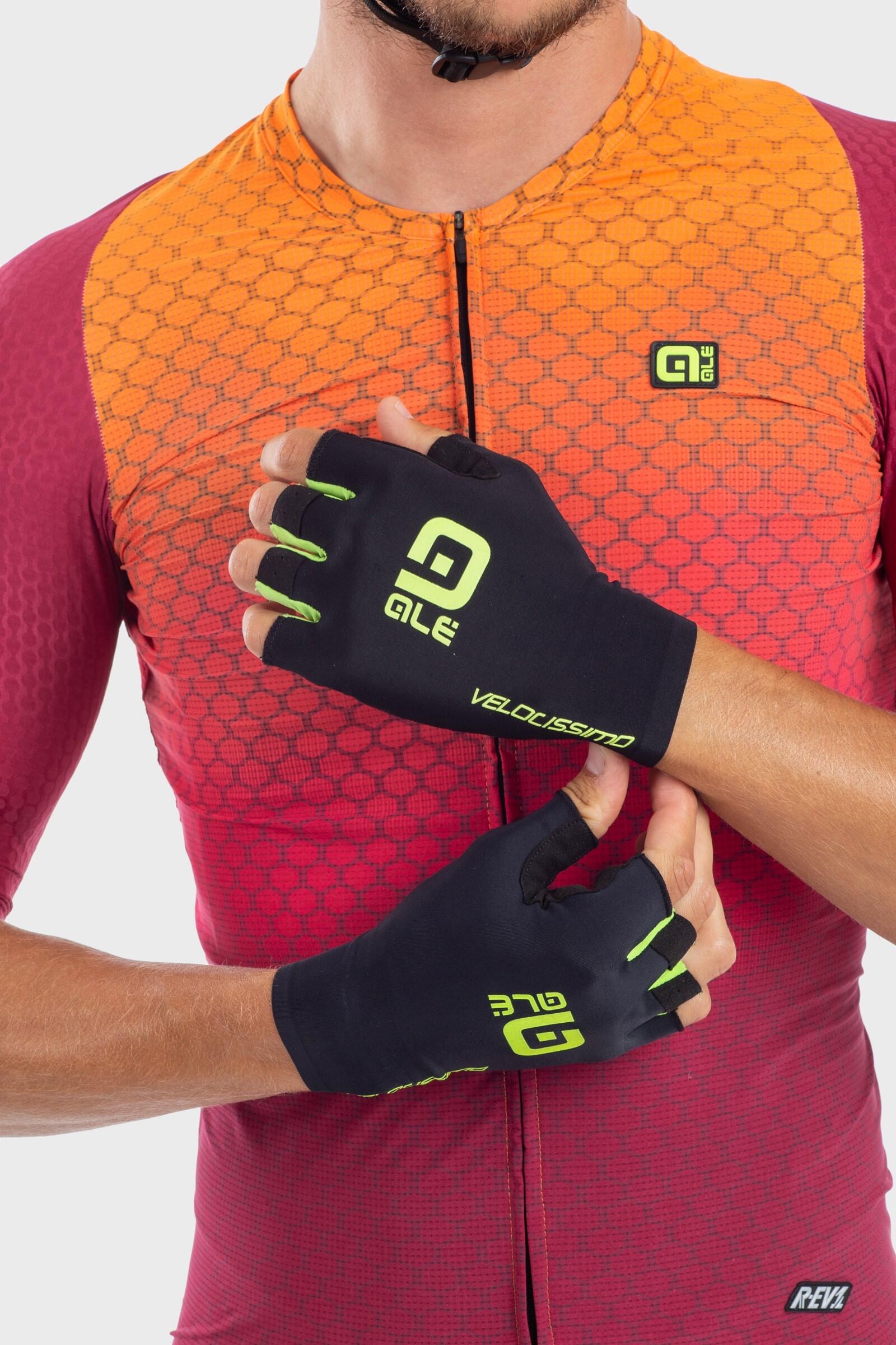 Guanti Alé Velocissimo Corti Neri/Giallo Fluo 5/6