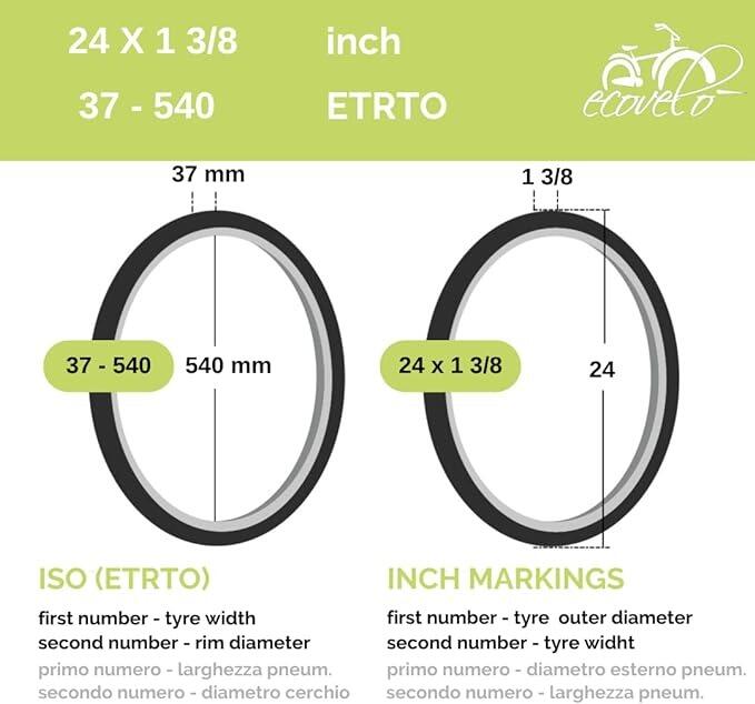 Copertone 24x1 3/8 (37-540) + camera,bicicletta bambino 24 x 1 3/8 stradali EV 2/7
