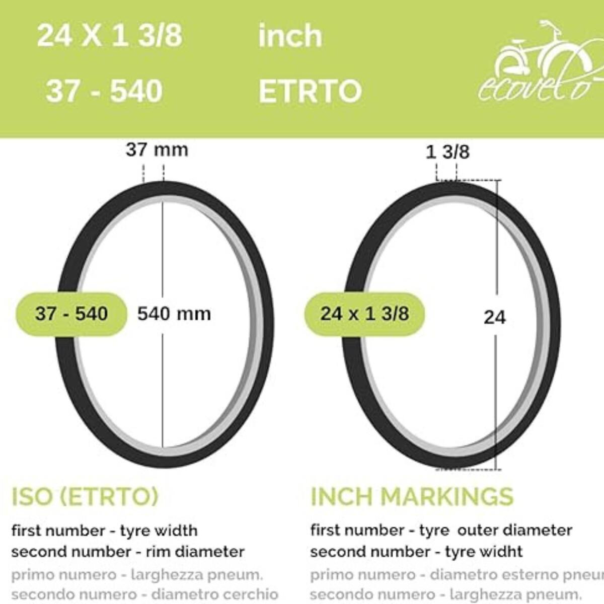 Copertone 24x1 3/8 (37-540), pneumatico gomma bici olanda 24 x 13/8 bambino EV 2/5
