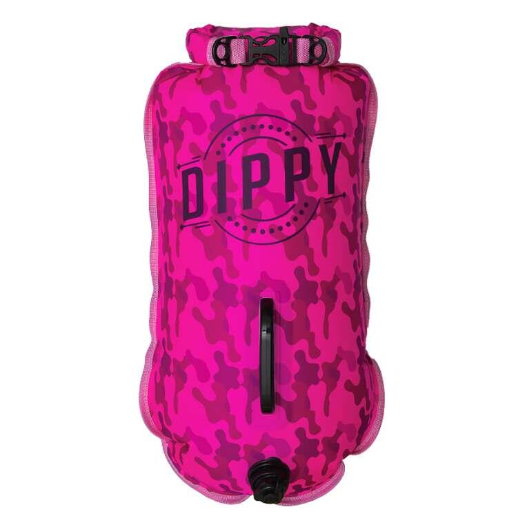DIPPY SWIM CO Tow Float | Open Water Swim Buoy | Dry Bag Pink Camo 28 Litres