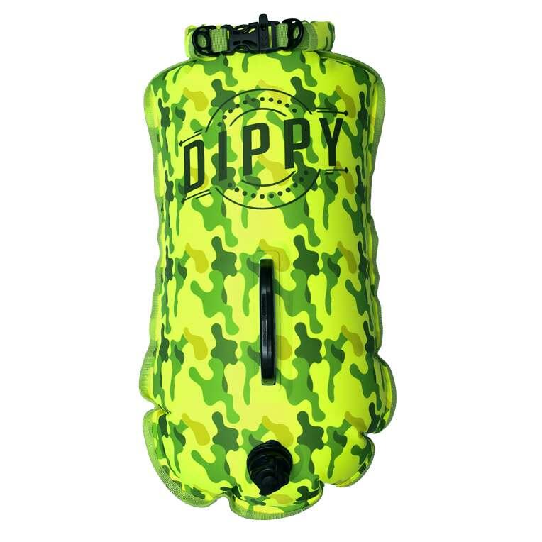 DIPPY SWIM CO Tow Float | Open Water Swim Buoy | Dry Bag Green Camo 28 Litres