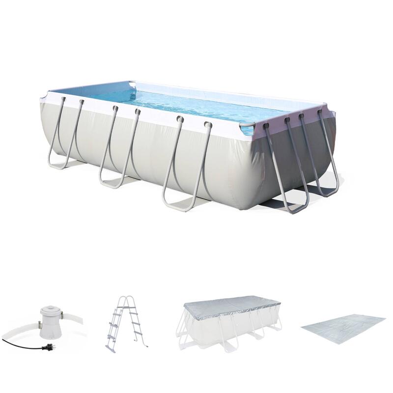 Kit grande piscine tubulaire Topaze grise, piscine 4x2m, pompe, bâche, tapis de