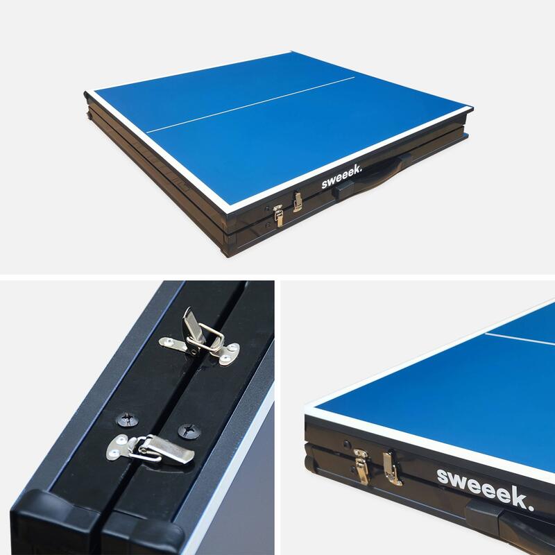 Mini table de ping pong pliable 150x75cm INDOOR bleue, avec 2 raquettes et 3