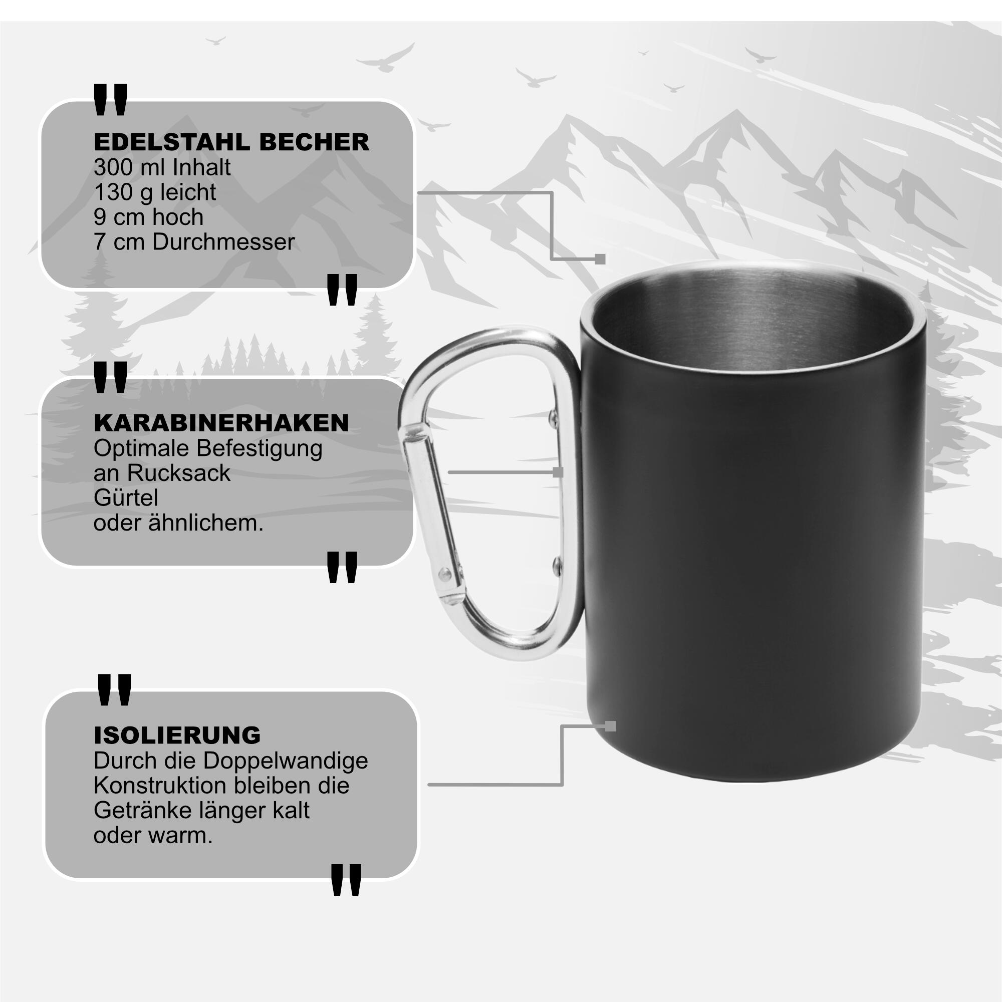 Edelstahl Becher mit Karabinerhaken Trinkbecher 300 ml Kaffeebecher 3/7