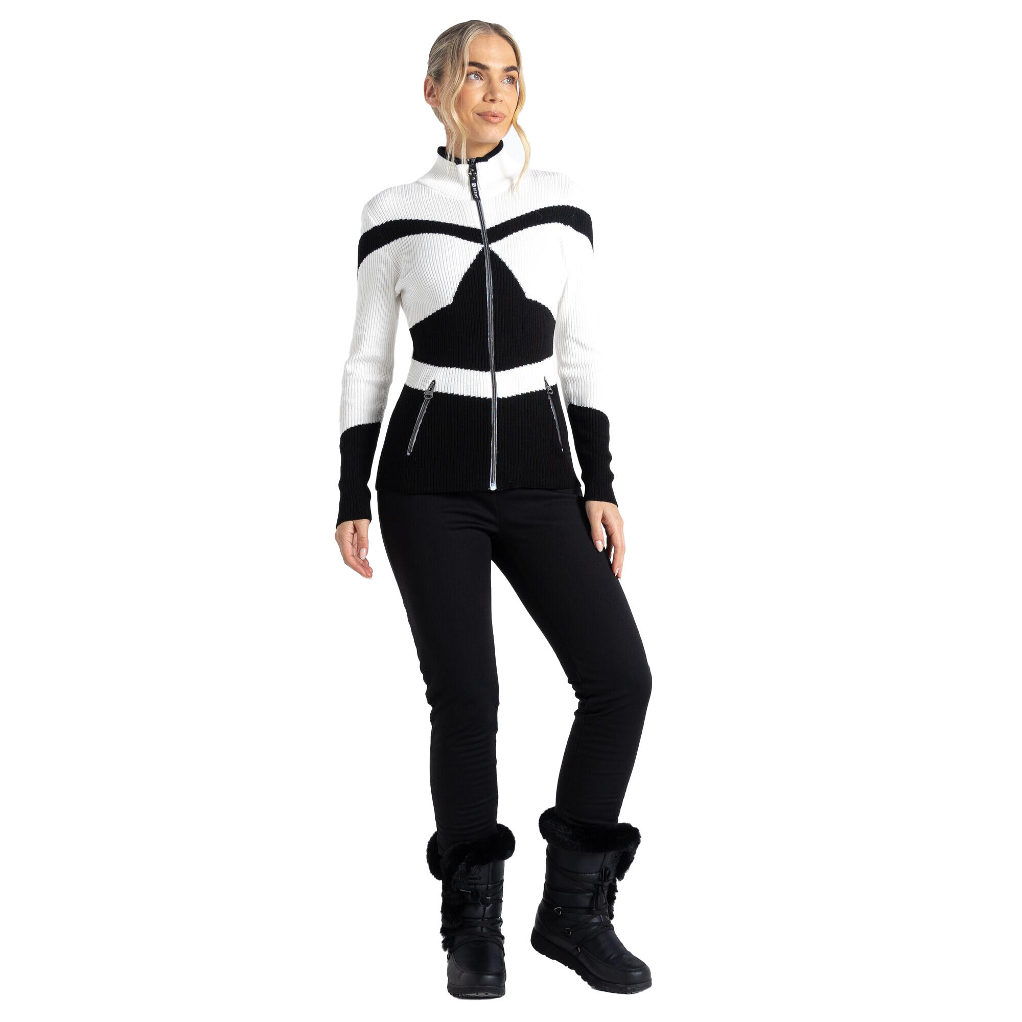 Sweat Motif/style Zippé ROCKER Femme (Noir / Blanc) 4/5