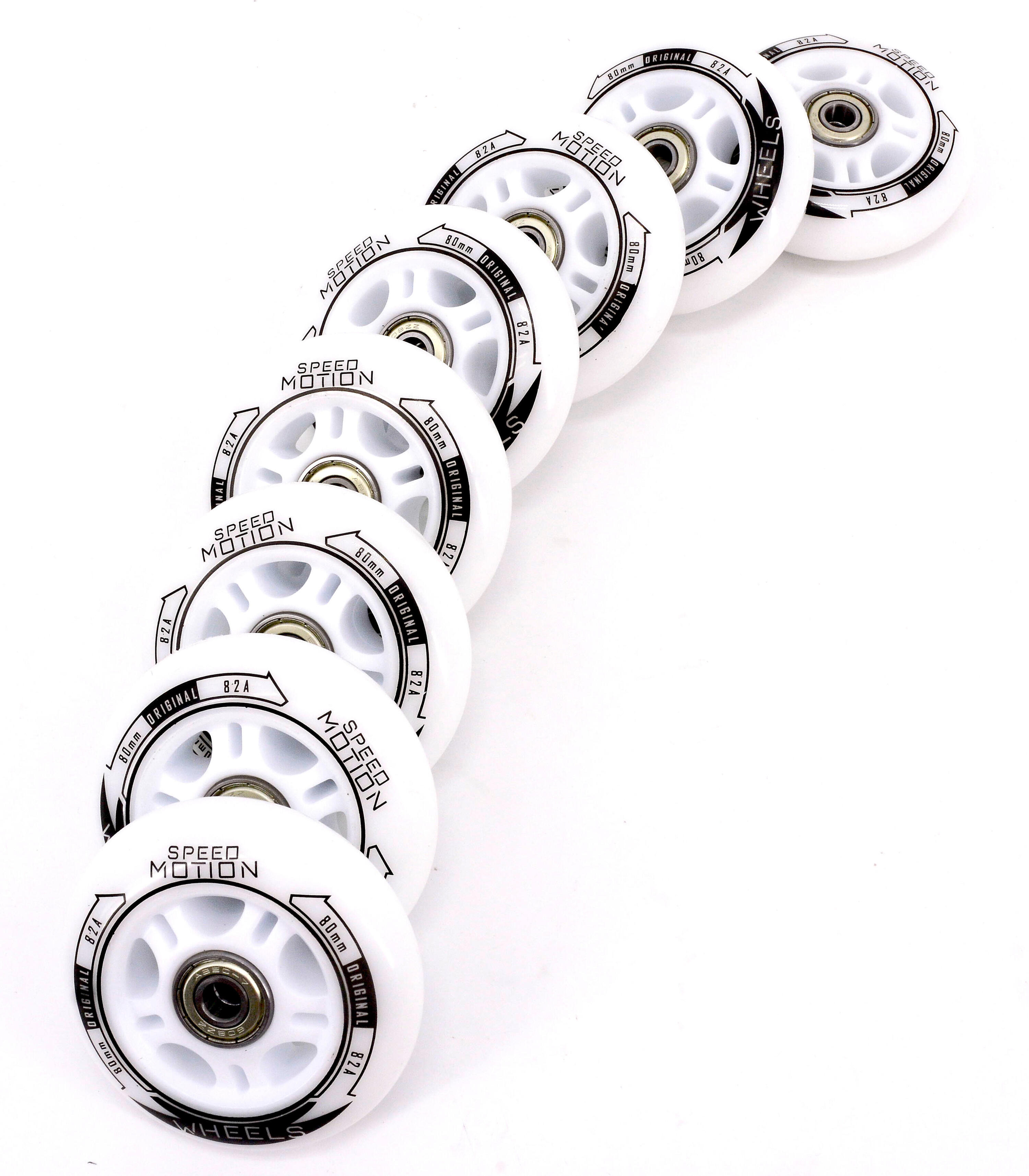 SPEED MOTION 80mm Inline 8 Rollen montiert ABEC 7, 8mm Spacer, für Rollerblade 2/2