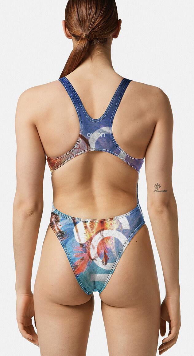 Maillot de bain 1 pièce Akron Dream femme sportif bleu/marron 2/3